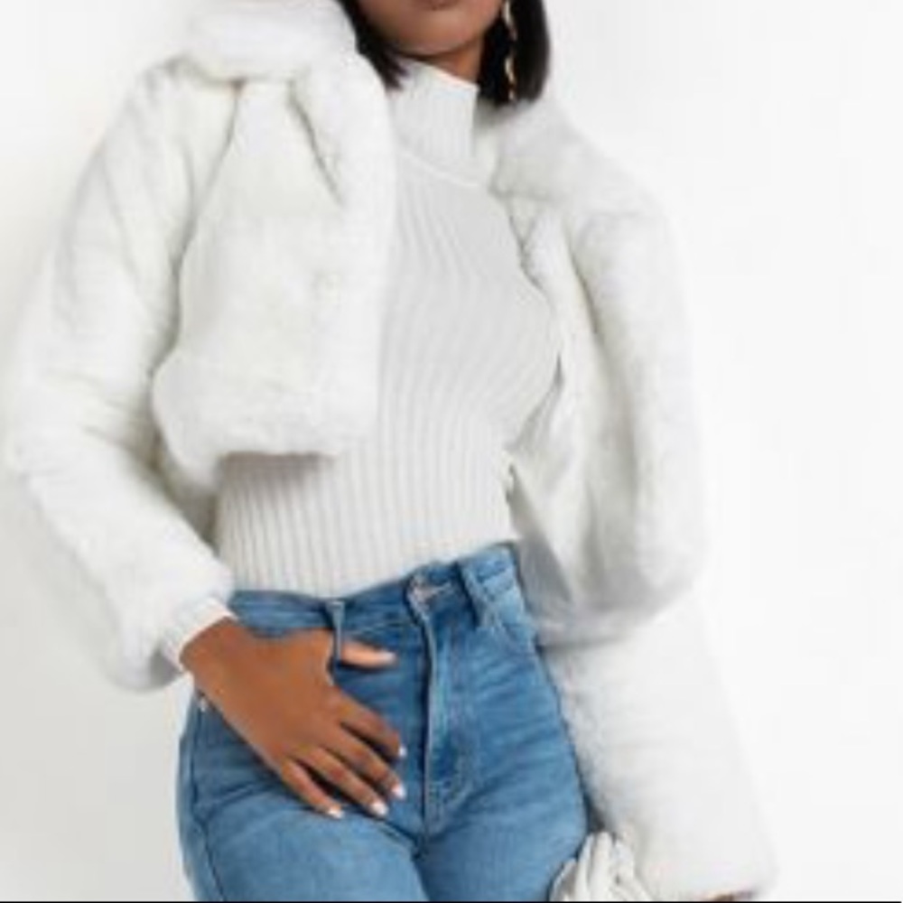 White cropped fur coat